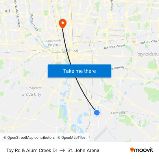 Toy Rd & Alum Creek Dr to St. John Arena map