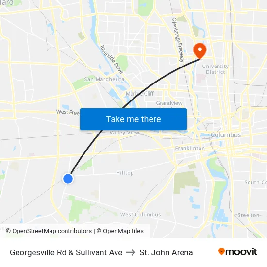 Georgesville Rd & Sullivant Ave to St. John Arena map