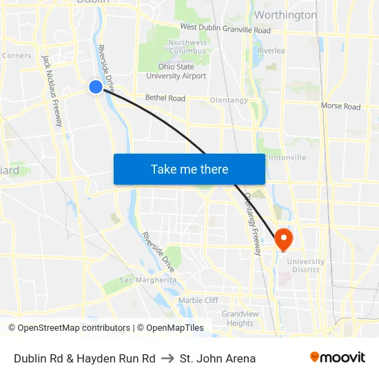 Dublin Rd & Hayden Run Rd to St. John Arena map