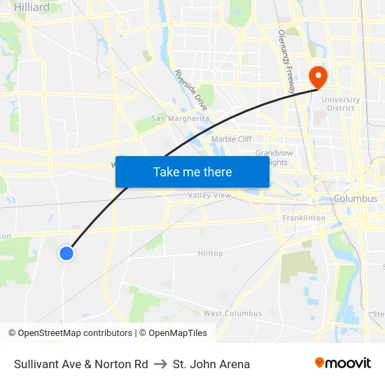 Sullivant Ave & Norton Rd to St. John Arena map
