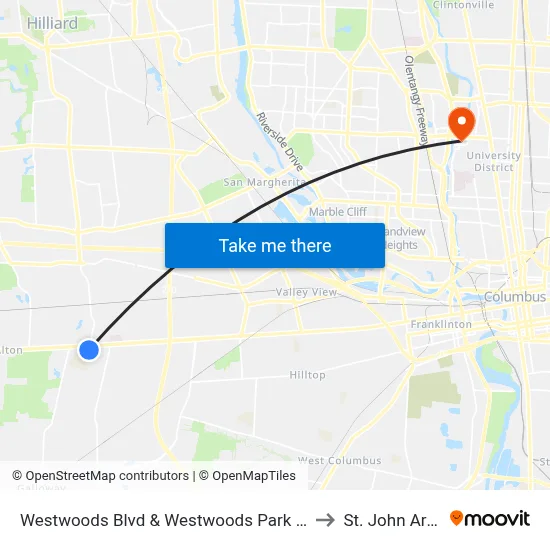 Westwoods Blvd & Westwoods Park & Ride to St. John Arena map