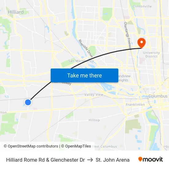 Hilliard Rome Rd & Glenchester Dr to St. John Arena map