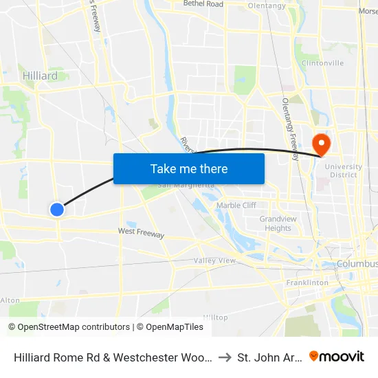 Hilliard Rome Rd & Westchester Woods Blvd to St. John Arena map
