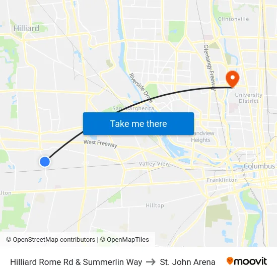 Hilliard Rome Rd & Summerlin Way to St. John Arena map