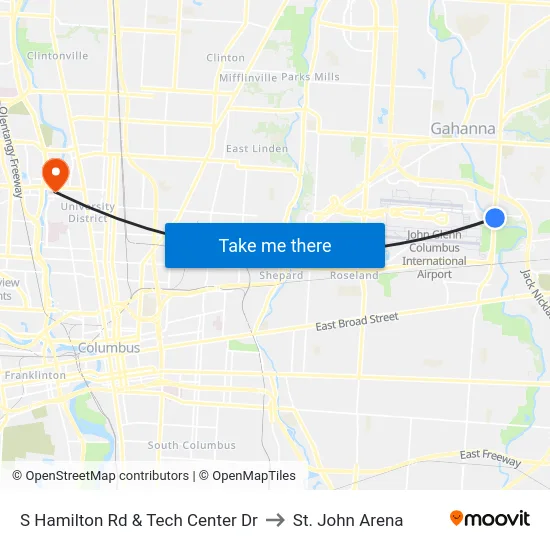 S Hamilton Rd & Tech Center Dr to St. John Arena map