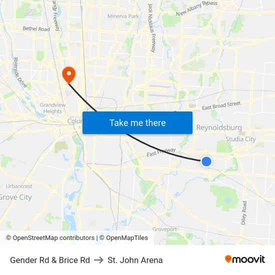 Gender Rd & Brice Rd to St. John Arena map