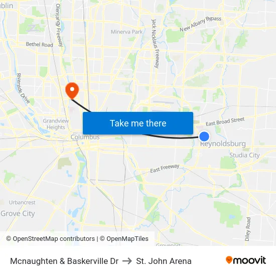 Mcnaughten & Baskerville Dr to St. John Arena map