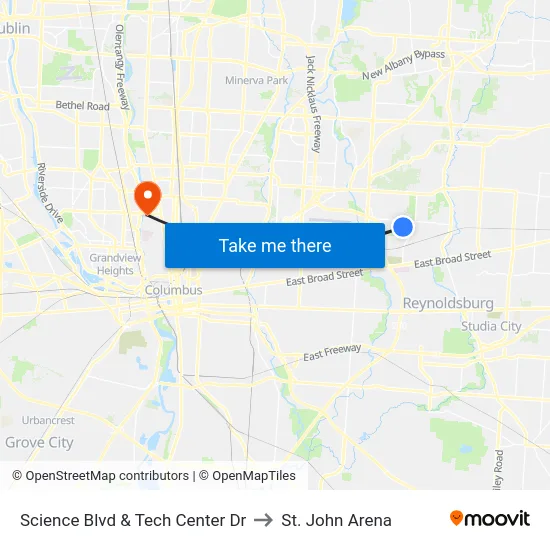 Science Blvd & Tech Center Dr to St. John Arena map