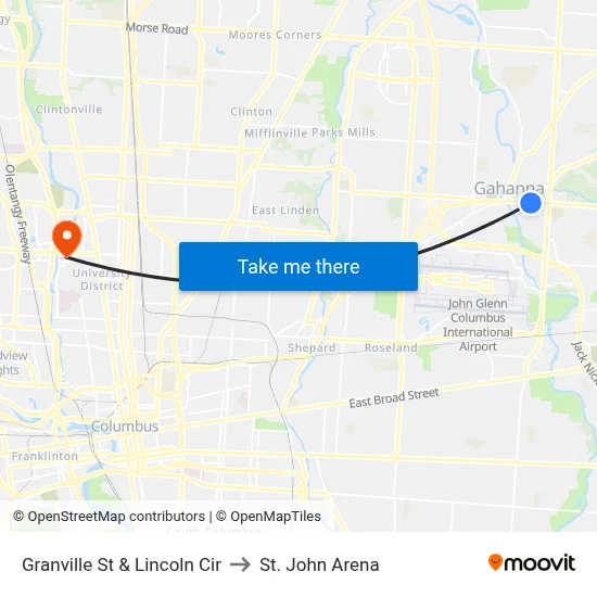 Granville St & Lincoln Cir to St. John Arena map