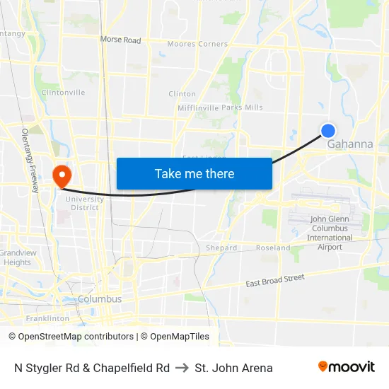 N Stygler Rd & Chapelfield Rd to St. John Arena map