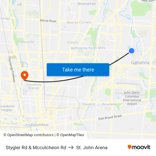 Stygler Rd & Mccutcheon Rd to St. John Arena map