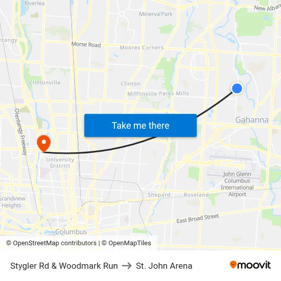 Stygler Rd & Woodmark Run to St. John Arena map
