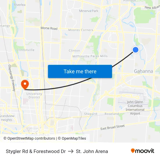 Stygler Rd & Forestwood Dr to St. John Arena map