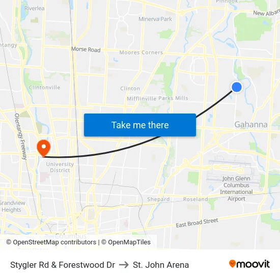 Stygler Rd & Forestwood Dr to St. John Arena map