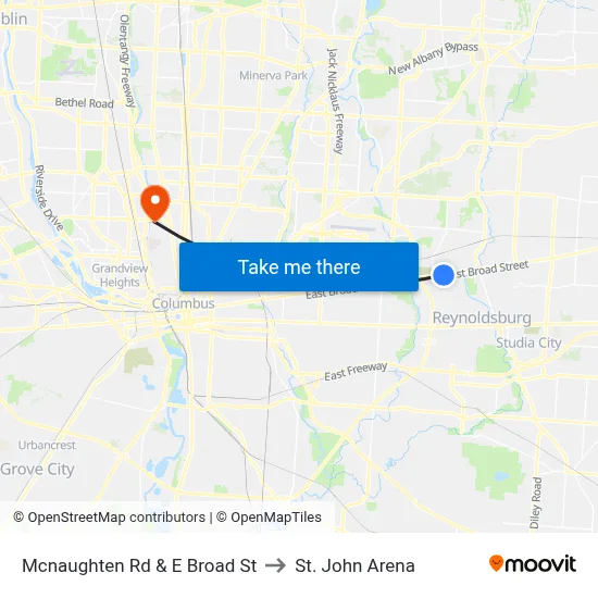 Mcnaughten Rd & E Broad St to St. John Arena map