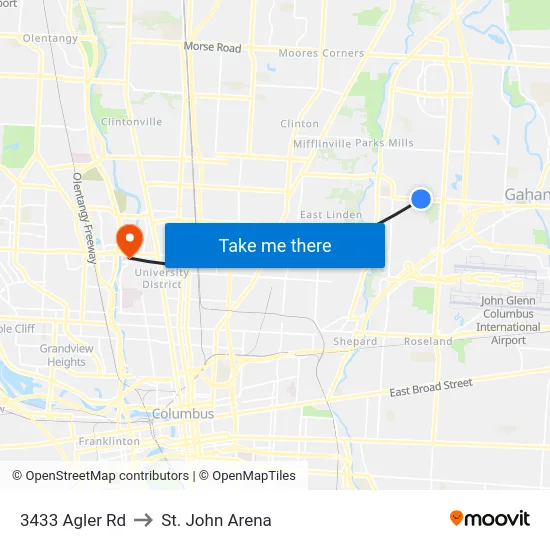 3433 Agler Rd to St. John Arena map