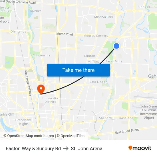 Easton Way & Sunbury Rd to St. John Arena map