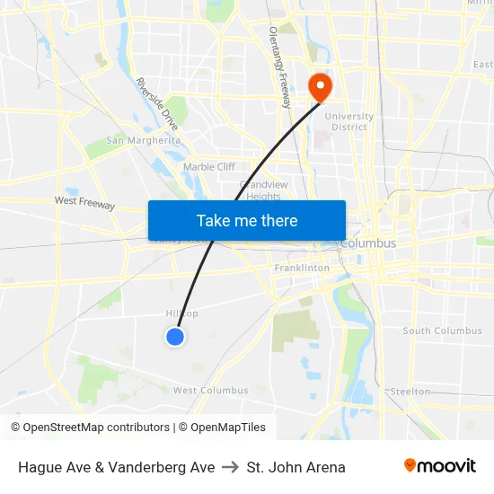 Hague Ave & Vanderberg Ave to St. John Arena map