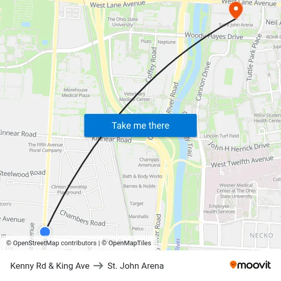 Kenny Rd & King Ave to St. John Arena map