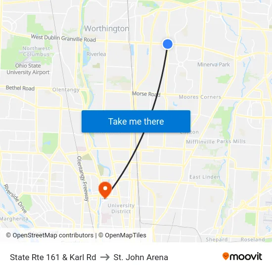 State Rte 161 & Karl Rd to St. John Arena map