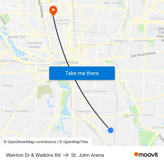 Weirton Dr & Watkins Rd to St. John Arena map