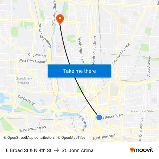 E Broad St & N 4th St to St. John Arena map