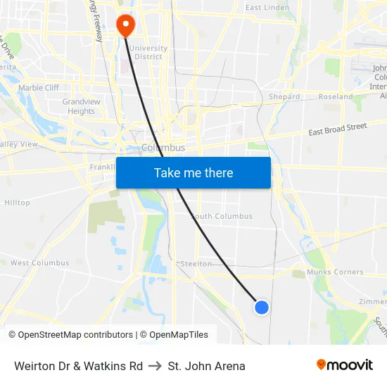 Weirton Dr & Watkins Rd to St. John Arena map