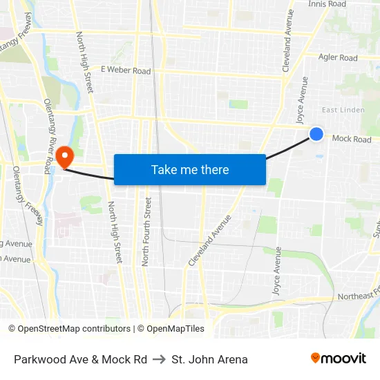 Parkwood Ave & Mock Rd to St. John Arena map