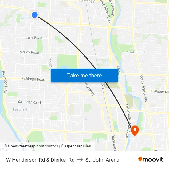 W Henderson Rd & Dierker Rd to St. John Arena map