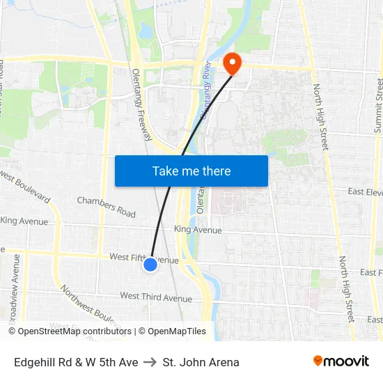 Edgehill Rd & W 5th Ave to St. John Arena map