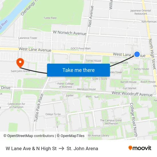 W Lane Ave & N High St to St. John Arena map