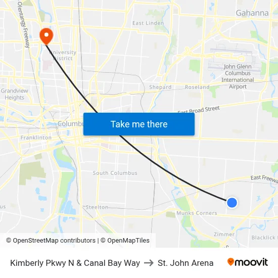 Kimberly Pkwy N & Canal Bay Way to St. John Arena map