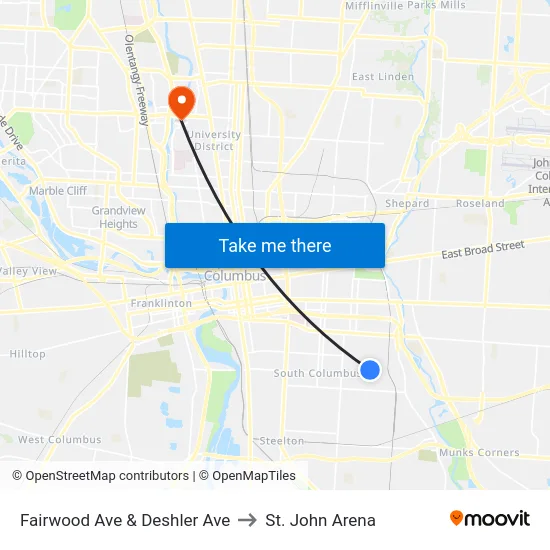 Fairwood Ave & Deshler Ave to St. John Arena map