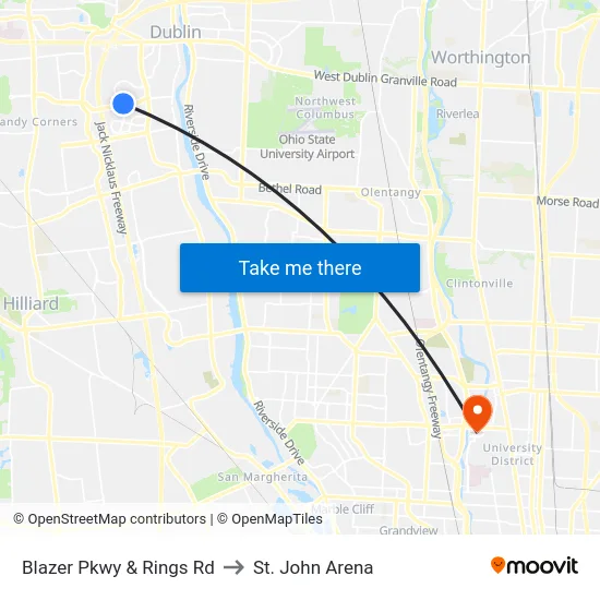 Blazer Pkwy & Rings Rd to St. John Arena map