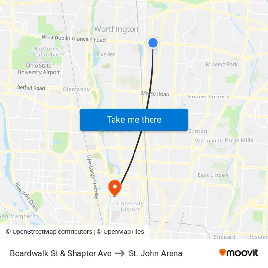 Boardwalk St & Shapter Ave to St. John Arena map