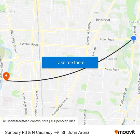 Sunbury Rd & N Cassady to St. John Arena map