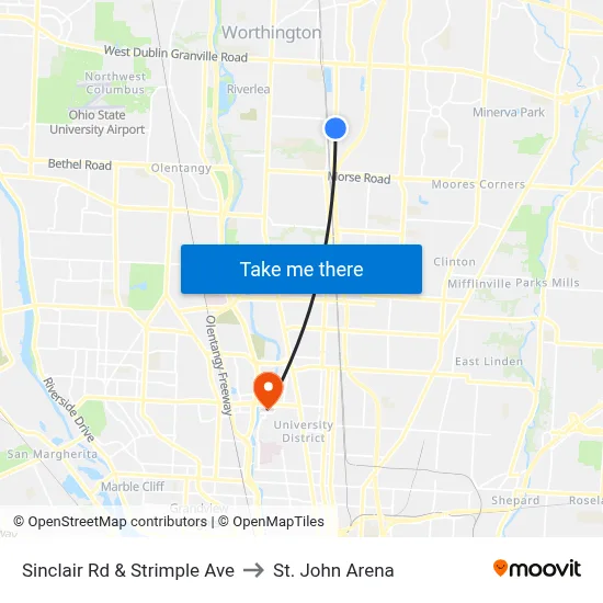 Sinclair Rd & Strimple Ave to St. John Arena map
