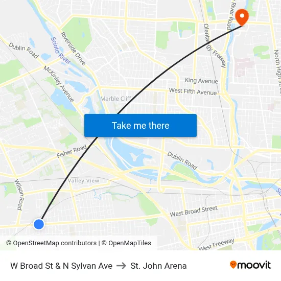 W Broad St & N Sylvan Ave to St. John Arena map