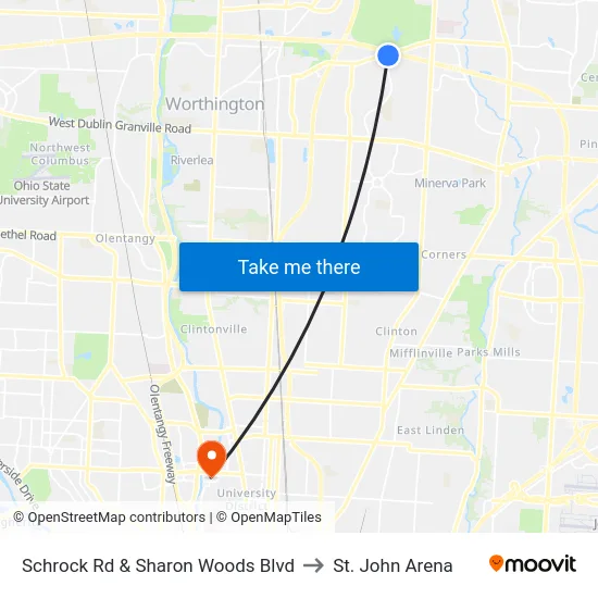 Schrock Rd & Sharon Woods Blvd to St. John Arena map