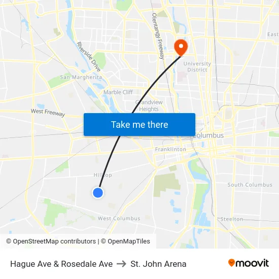 Hague Ave & Rosedale Ave to St. John Arena map