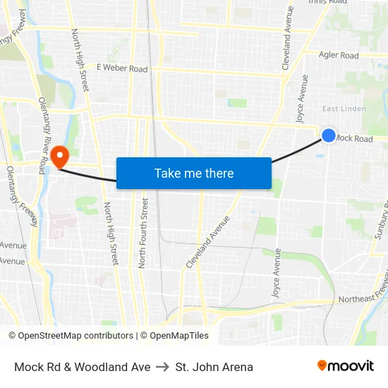 Mock Rd & Woodland Ave to St. John Arena map