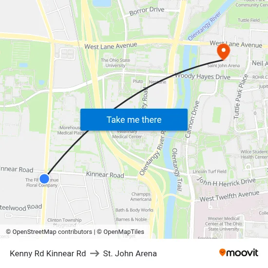 Kenny Rd Kinnear Rd to St. John Arena map