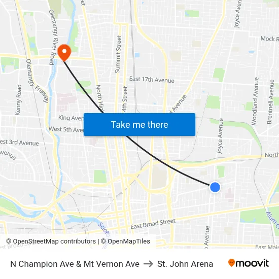 N Champion Ave & Mt Vernon Ave to St. John Arena map