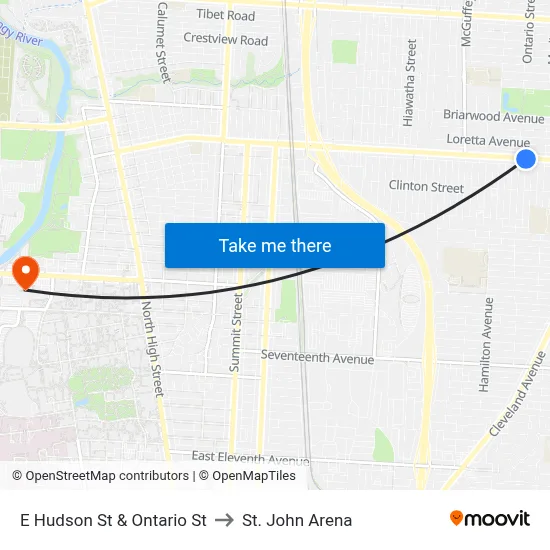E Hudson St & Ontario St to St. John Arena map