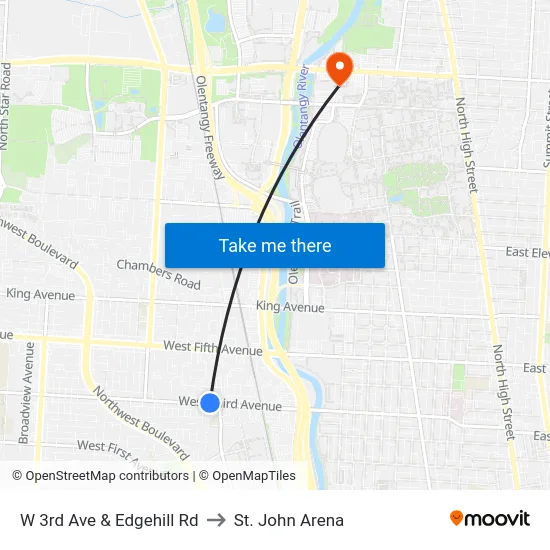 W 3rd Ave & Edgehill Rd to St. John Arena map