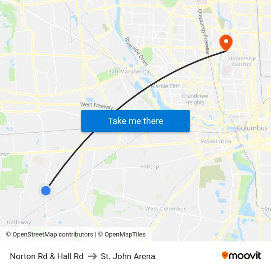 Norton Rd & Hall Rd to St. John Arena map