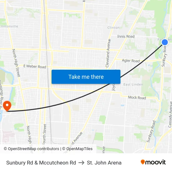 Sunbury Rd & Mccutcheon Rd to St. John Arena map