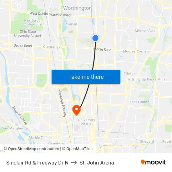 Sinclair Rd & Freeway Dr N to St. John Arena map
