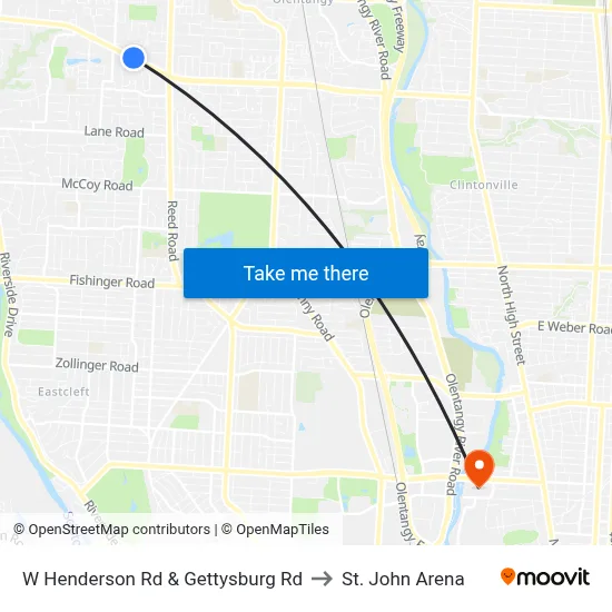 W Henderson Rd & Gettysburg Rd to St. John Arena map