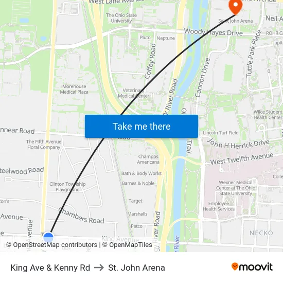 King Ave & Kenny Rd to St. John Arena map